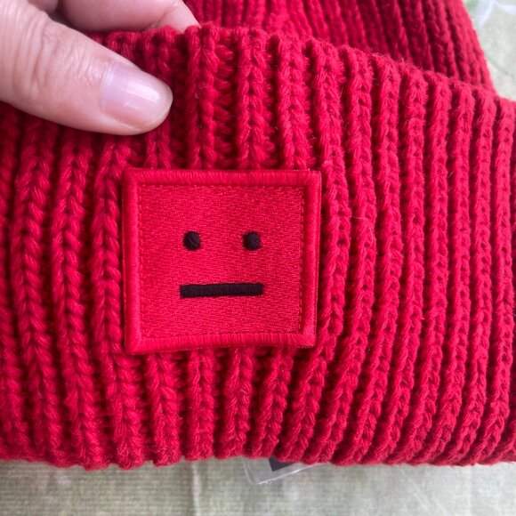 Acne Studios Red Embroidered Knit Beanie